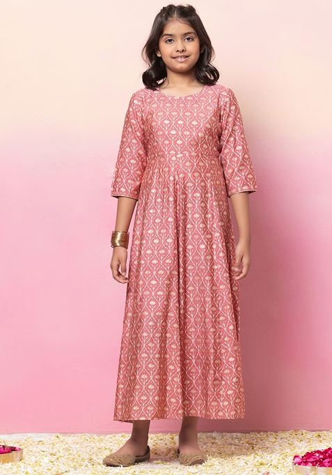 Pink Foil Jaal Print Anarkali Kurta
